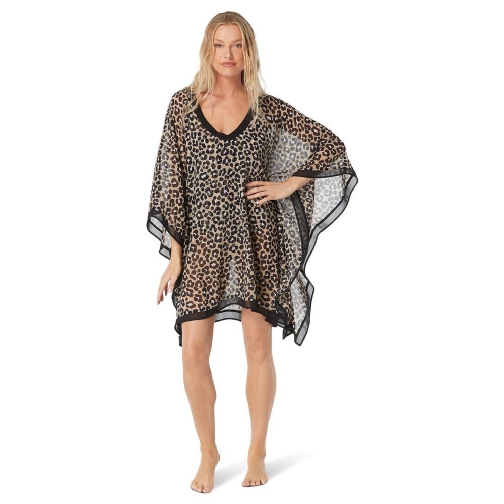 MICHAEL KORS Leopard Cheetah Caftan Cover-Up Beach Tunic Dress